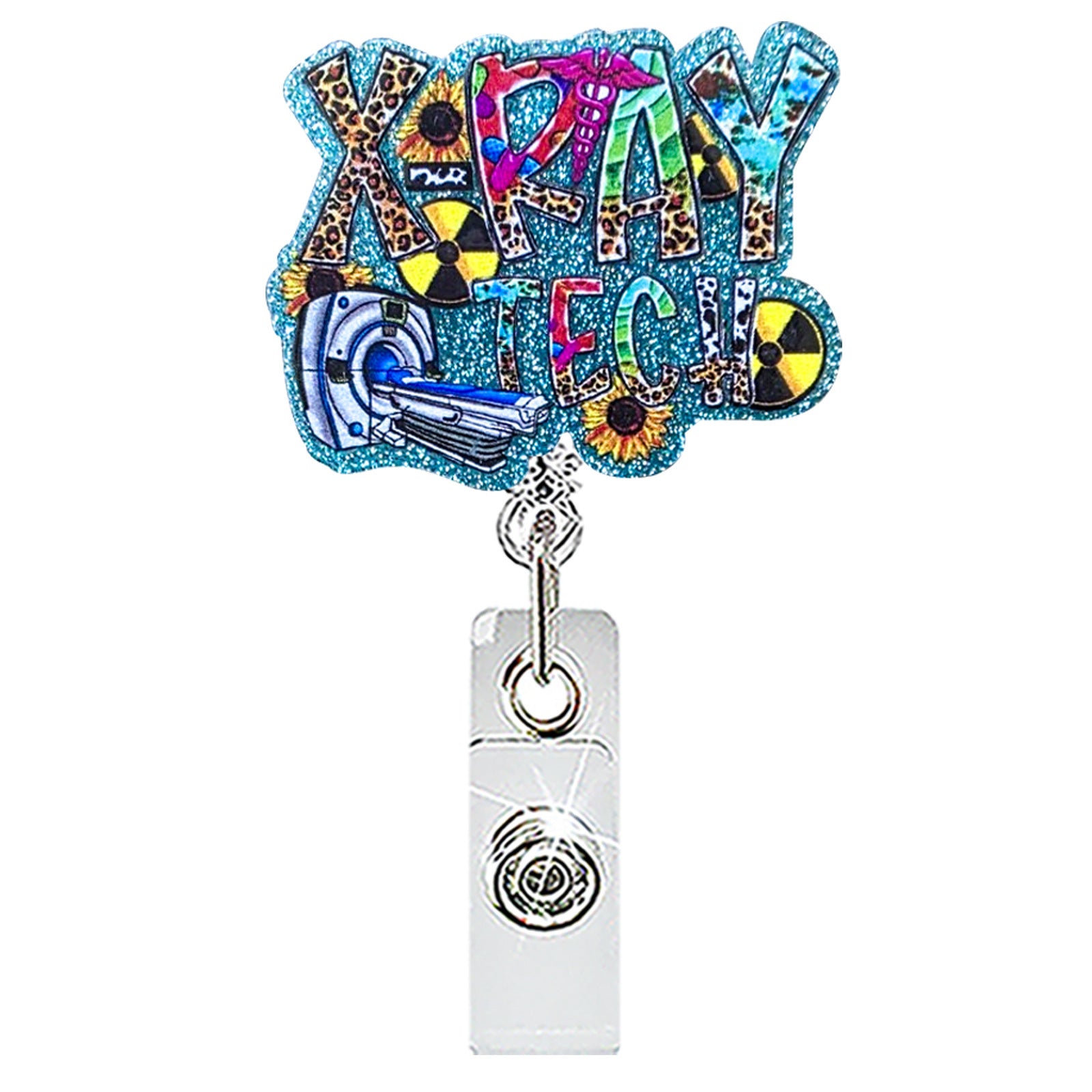 Wholesale Chic Glitter Acrylic Retractable Rotating Badge Holder for Medical Student ID Clip