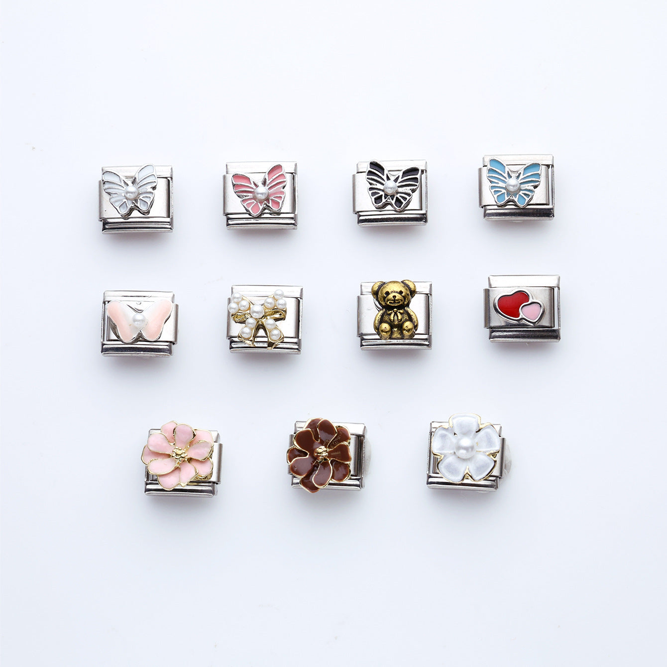 Wholesale 10pcs Italian Charm Bracelet 9mm DIY Splicing Flower Butterfly Stainless Steel Composable Bracelet
