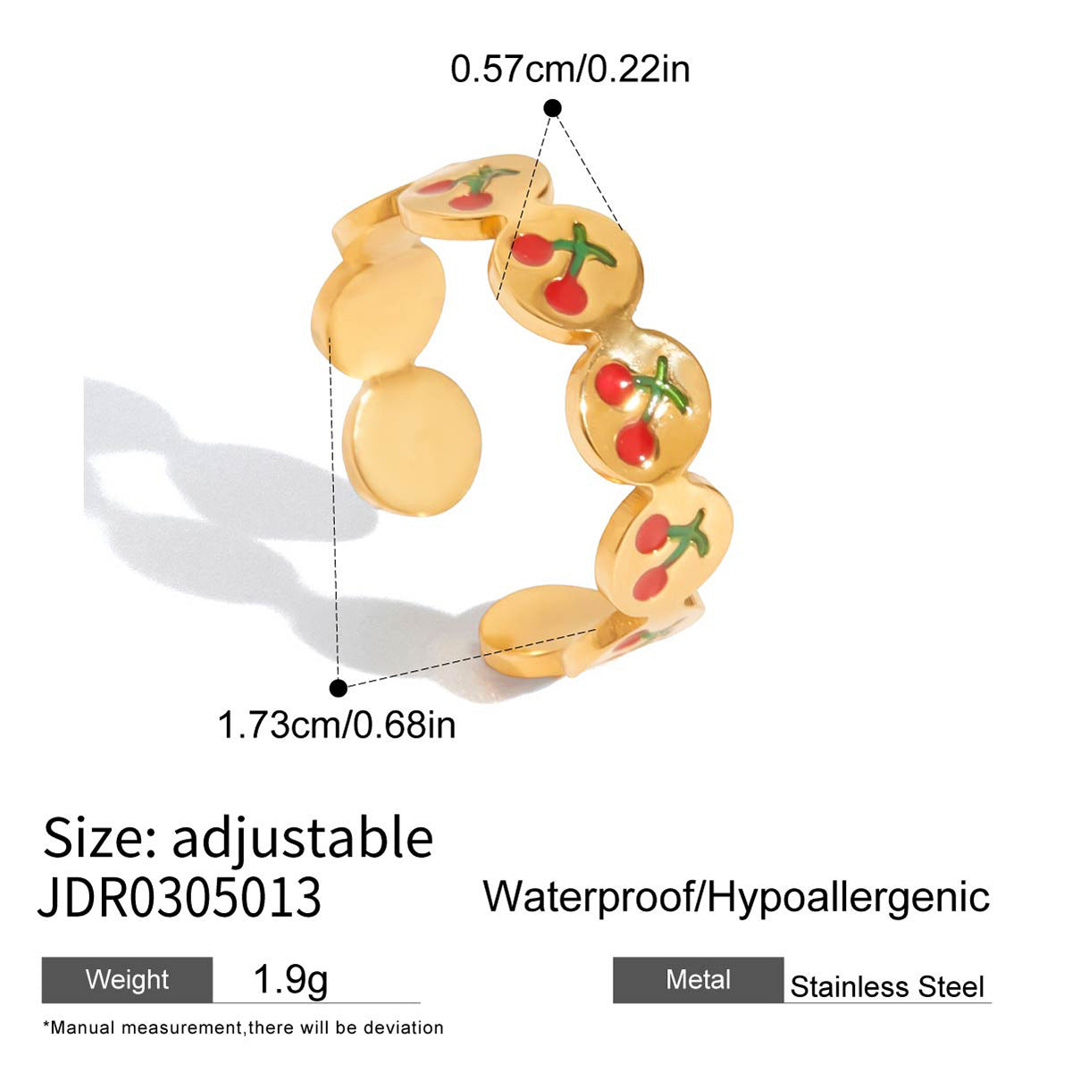 Wholesale 18K gold stainless steel double-layer hollow oil drop cherry adjustable open ring