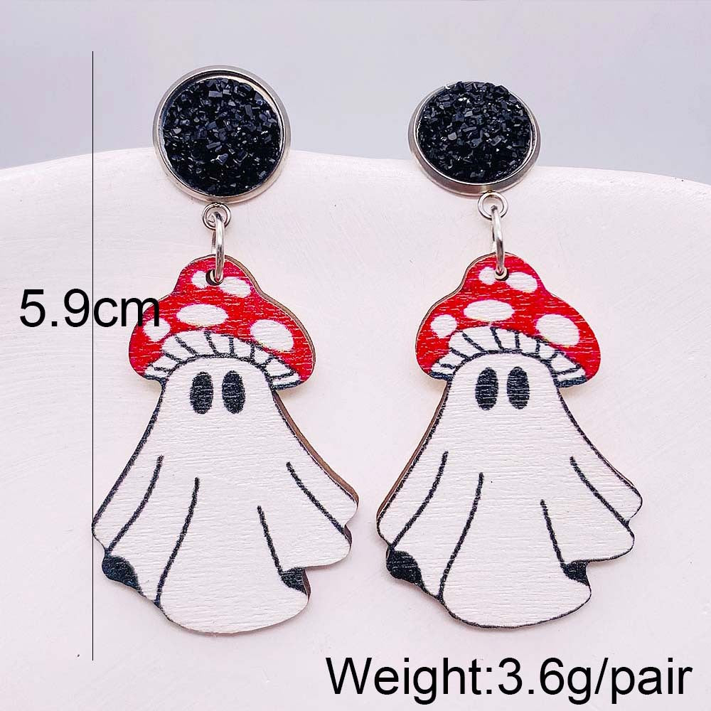 Wholesale Halloween Pumpkin Forest Skull Spider Web Wood Earrings ACC-ES-ChenY081
