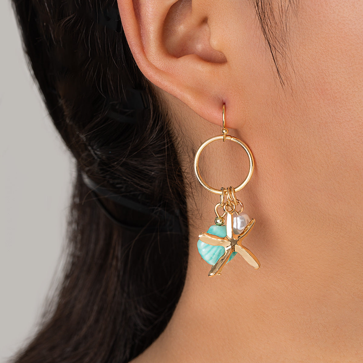 Wholesale Starfish Imitation Pearl Shell Earrings Beach Vacation Style Fashion Jewelry Accessory