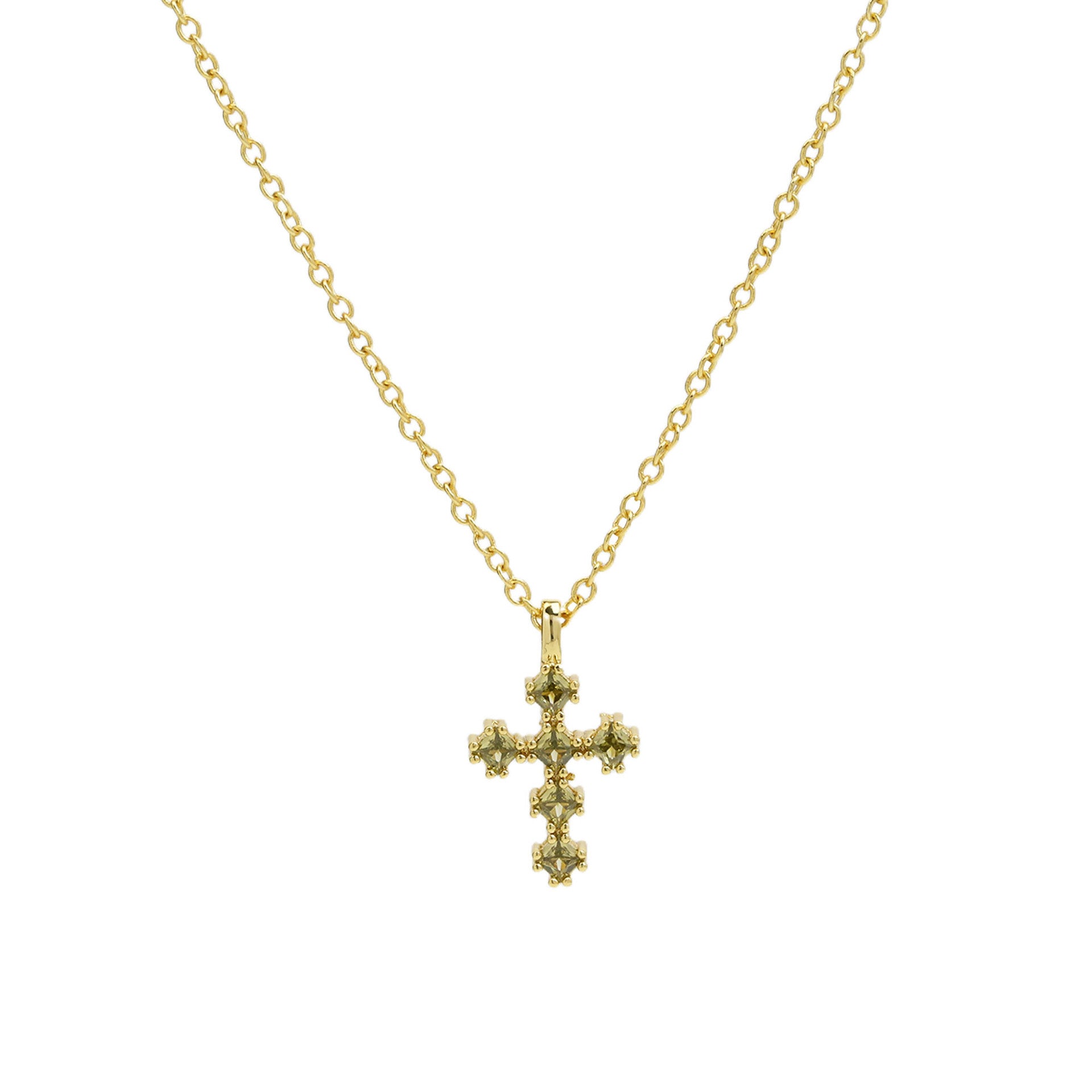 Wholesale 18k Brass Colored Zirconium December Birthstone Cross Pendant Necklaces ACC-NE-BaiYi004