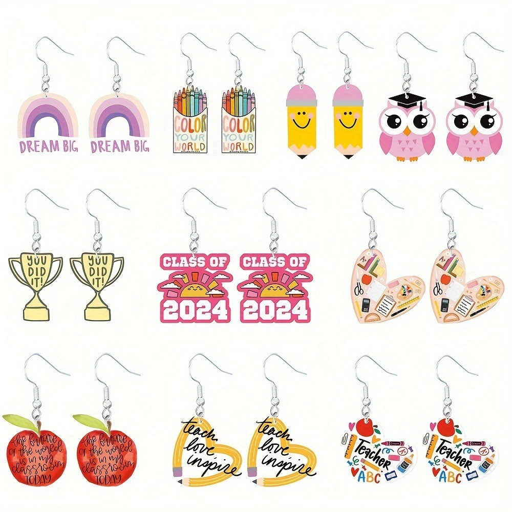 Wholesale Back to School Acrylic cartoon fruit apple letter graffiti earrings