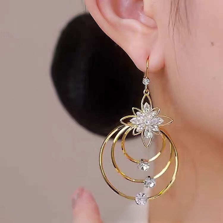 Wholesale Five Petal Flower Tassel Zirconia Earrings