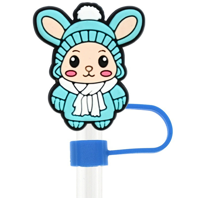 Wholesale Random 100pcs Cute Ice and Snow Series 10mm PVC Soft Straw Tube Cap  ACC-SCR-RYY109