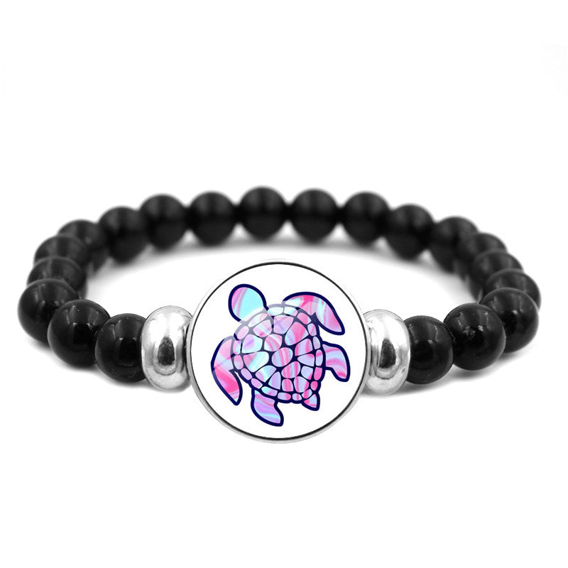 Wholesale Rendering Color Turtle Bracelet Black Elastic Beaded Resin Bracelet ACC-BT-JiaYun001