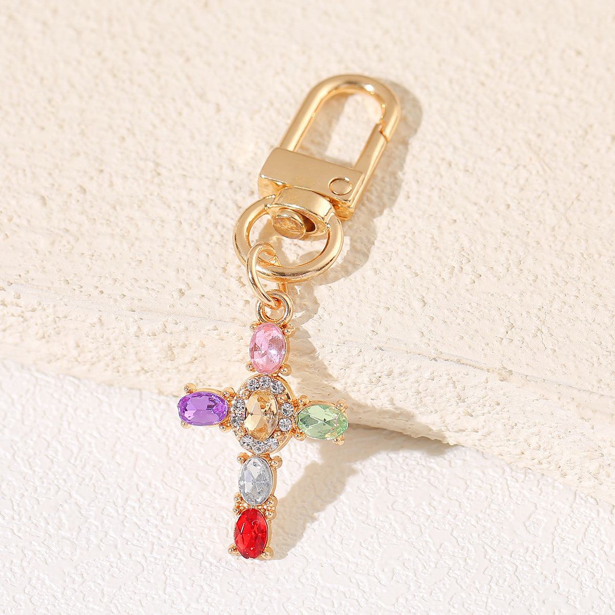 Wholesale Alloy cross-shaped keychain pendant with rhinestones