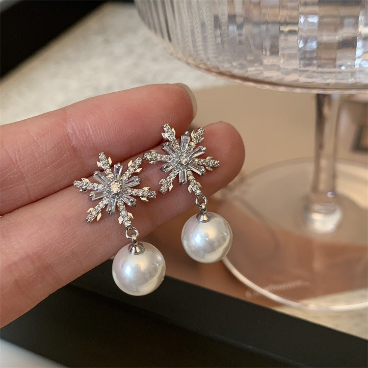 Wholesale Winter Christmas Snowflake S925 Silver Needle Earrings