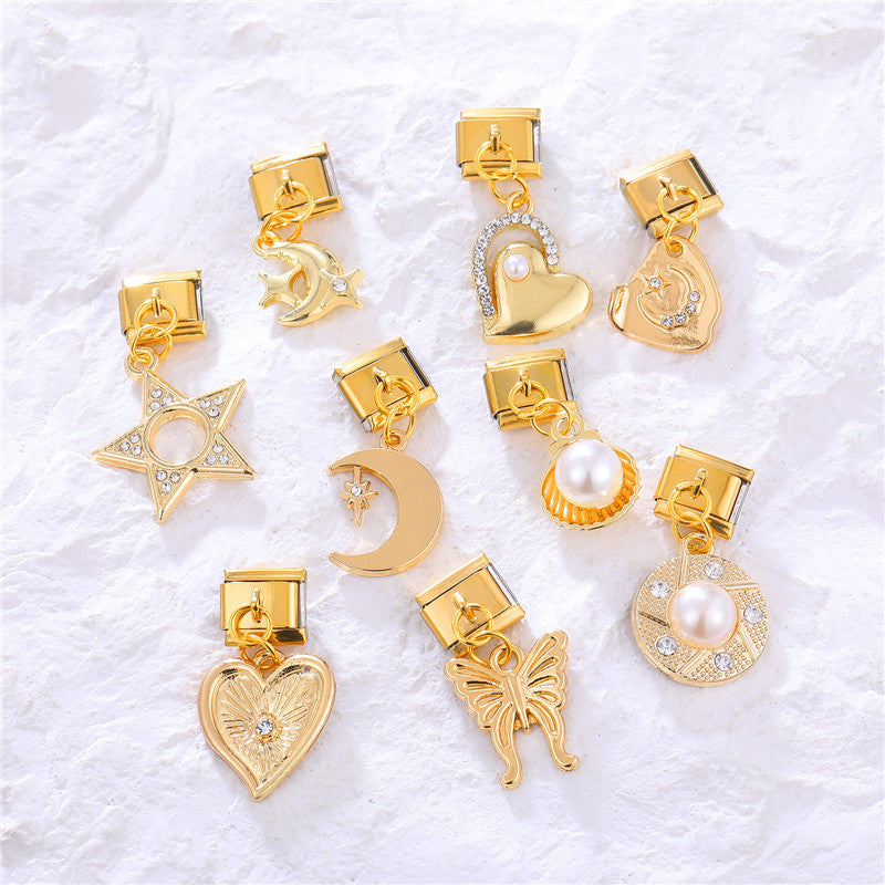 Wholesale Italian Charm Bracelet 9mm DIY Splicing Heart Pendant Titanium Steel Composable Bracelet