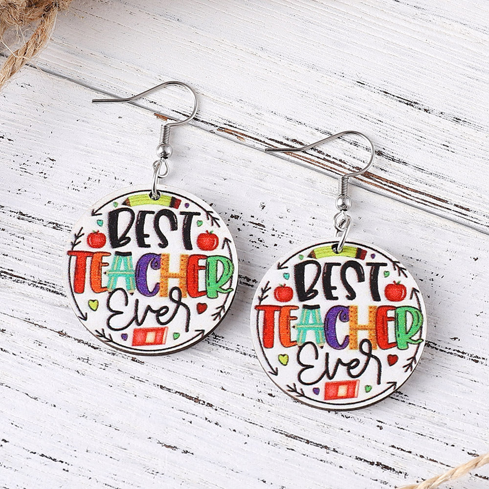 Wholesale Double Sided Wooden Teachers Day Earrings