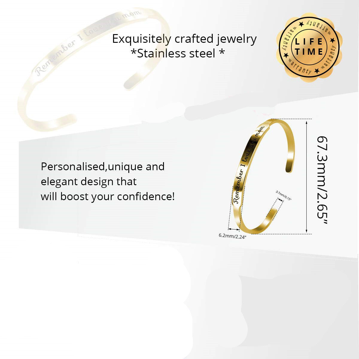 Bracciale aperto a forma di C inciso in acciaio inossidabile all'ingrosso