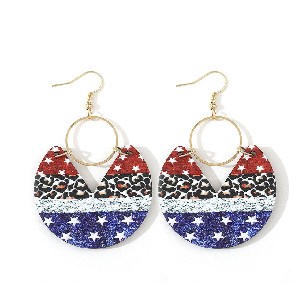 Wholesale Bohemian Double-sided Wooden Geometric Stripe Splicing Earrings ACC-ES-ChuLian008