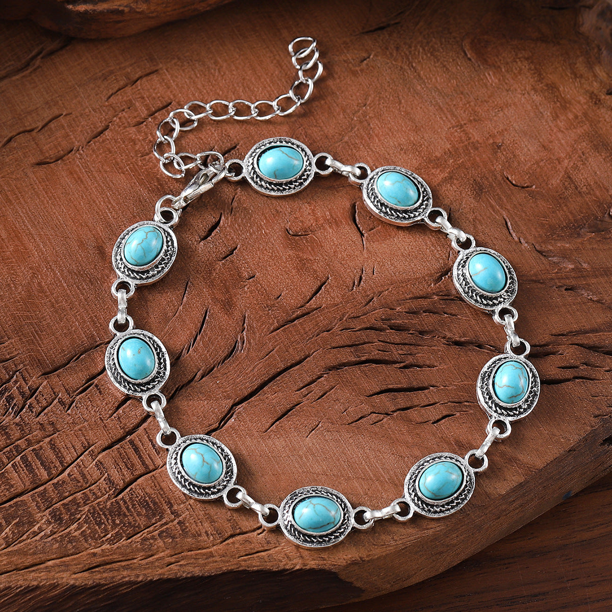 Wholesale Electroplated Zinc Alloy Turquoise Inlay Retro Bohemian Bracelet for Women Everyday Jewelry Accessory