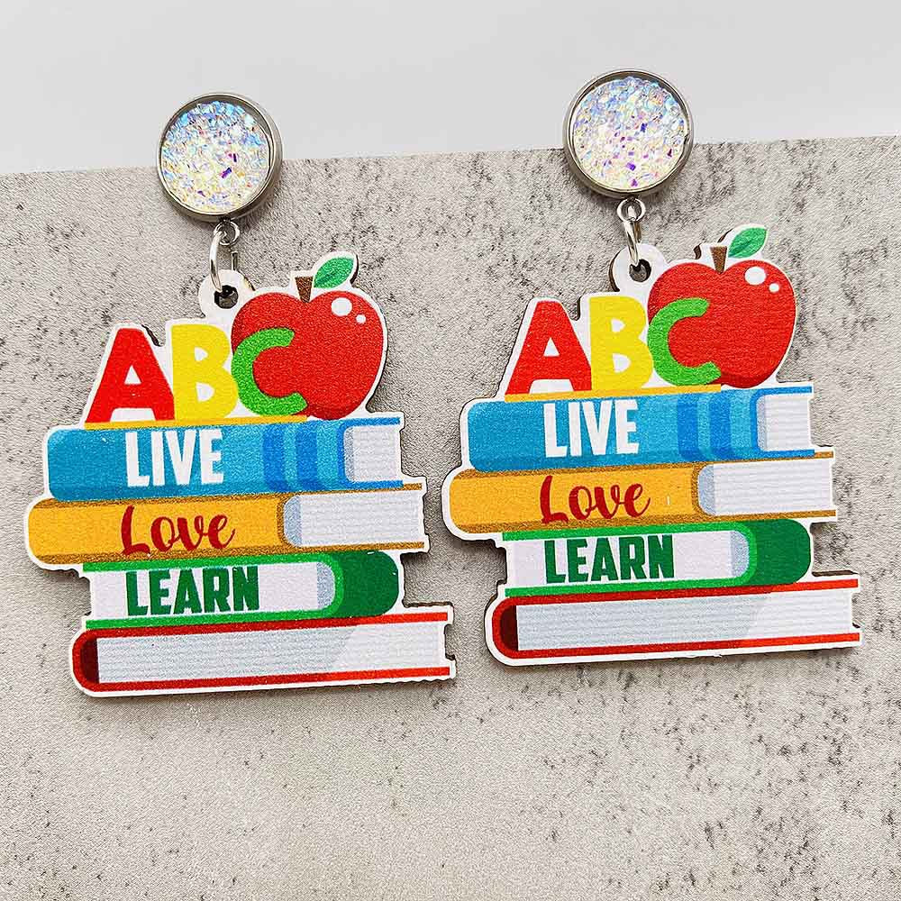 Wholesale Teacher' s Day Wooden Book Earrings