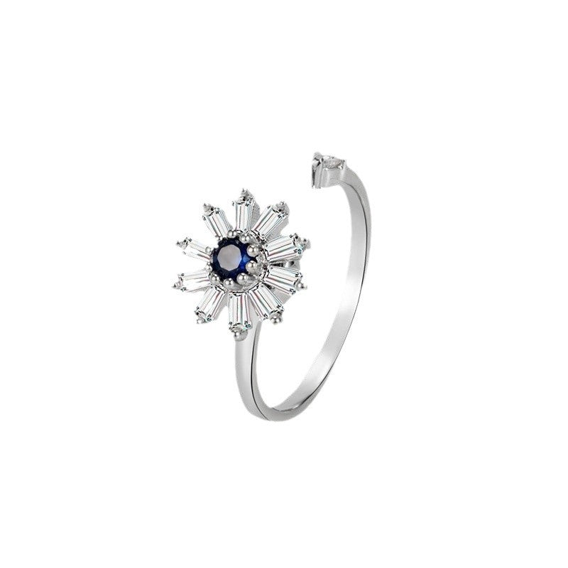 Wholesale  rotating ring zircon flower plated copper ring opening adjustable ring