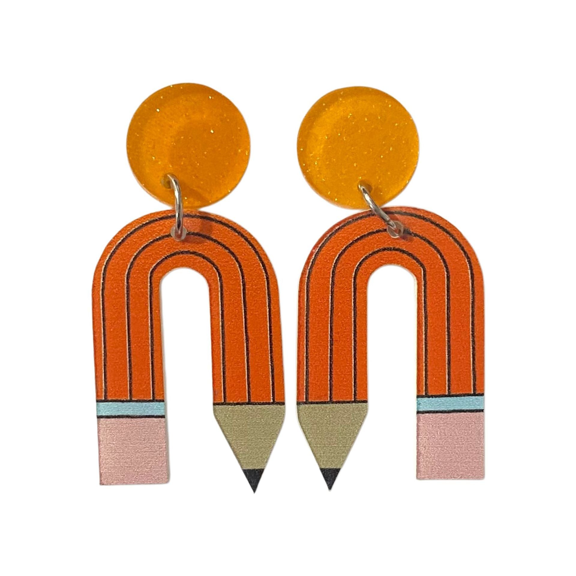Wholesale Back to Scchool Colored Pencil Print Teacher' s Day Acrylic Earrings