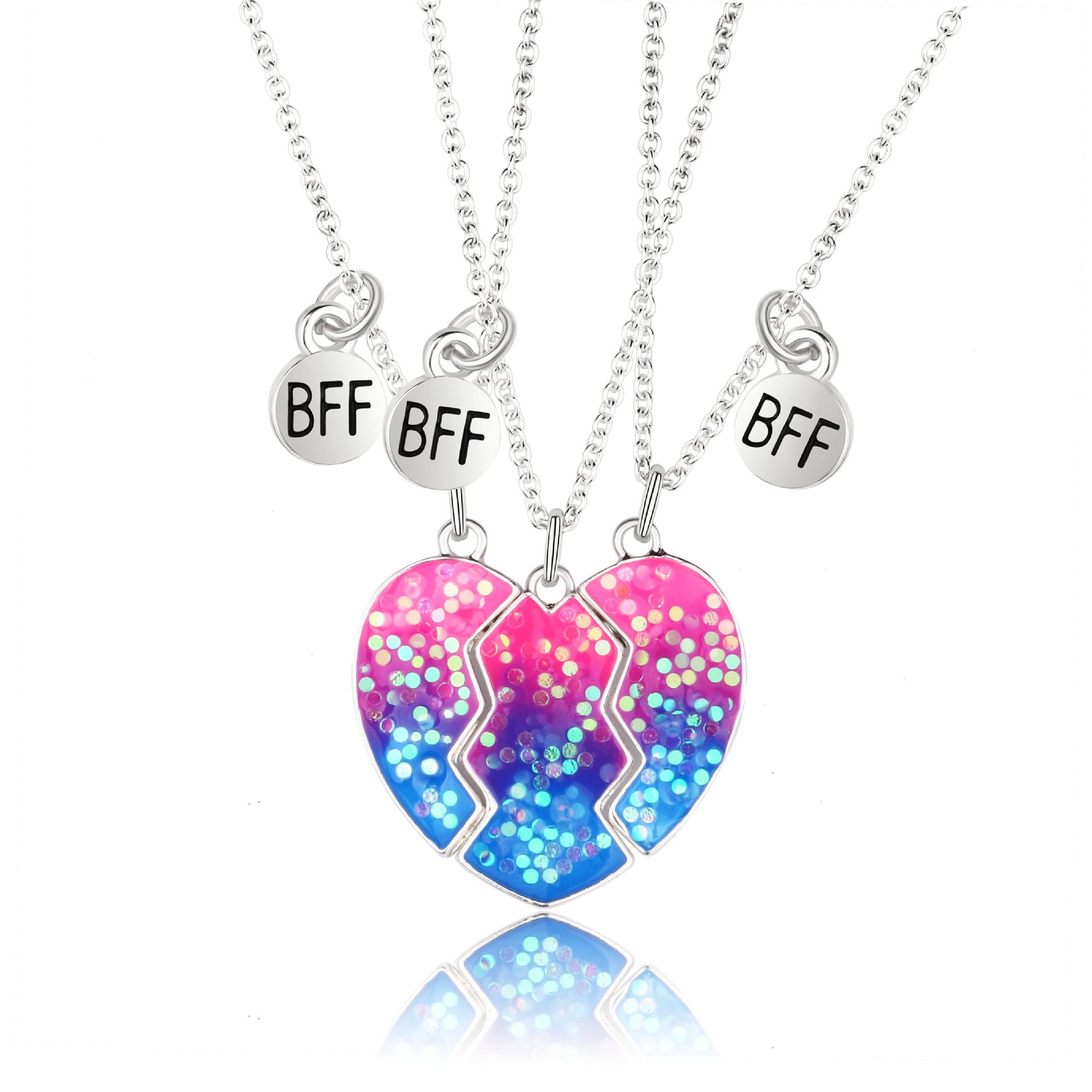 Wholesale Magnetic Cute Sequin Heart Pendant Necklaces Necklace Set ACC-NE-Tiangao007