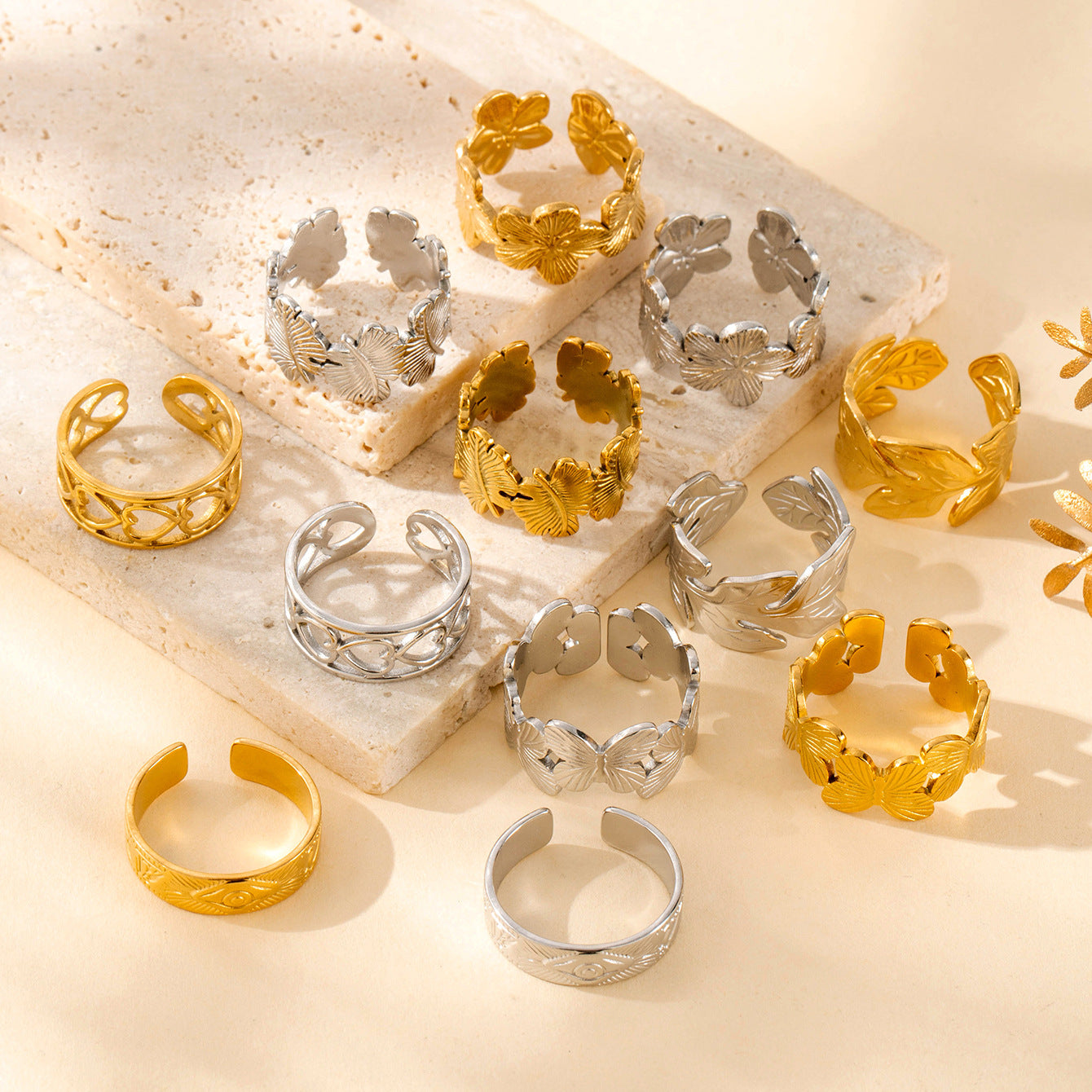 Wholesale  light luxury   titanium steel butterfly flower  opening adjustable ring