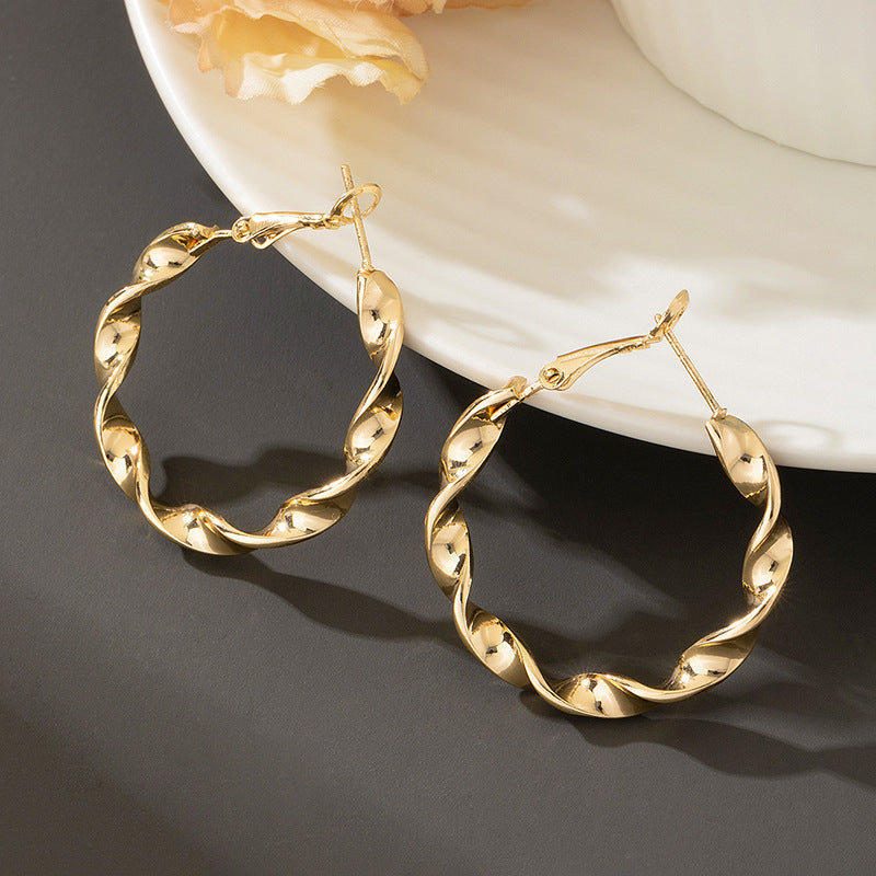 Wholesale Geometric Twisted Metal Texture Large Circle Earrings