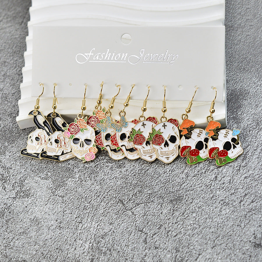 Wholesale Halloween Western Skull Cowboy Rose Skull Earrings Set