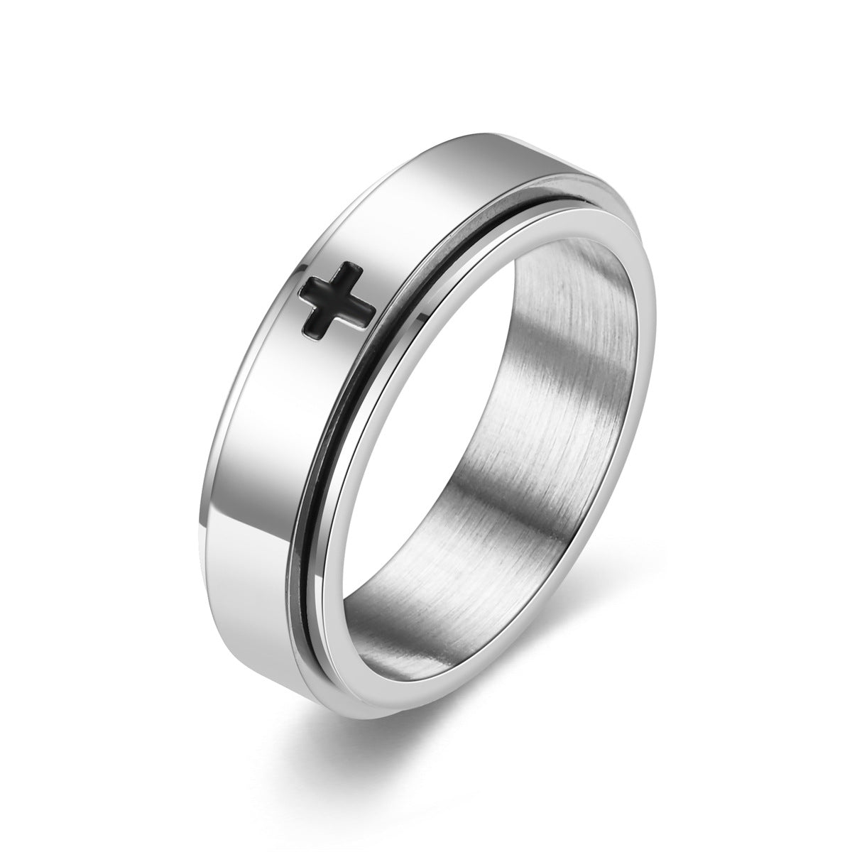 Wholesale  titanium steel cross rotating ring couple pair ring