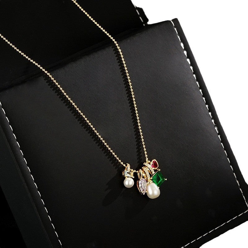Wholesale  Light Luxury  Pearl Zircon Inlaid Multi-pendant Necklace