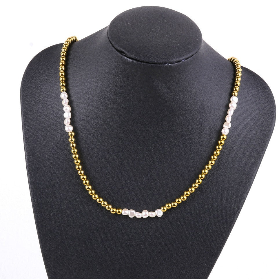 Wholesale stainless steel splicing pearl necklace bracelet set