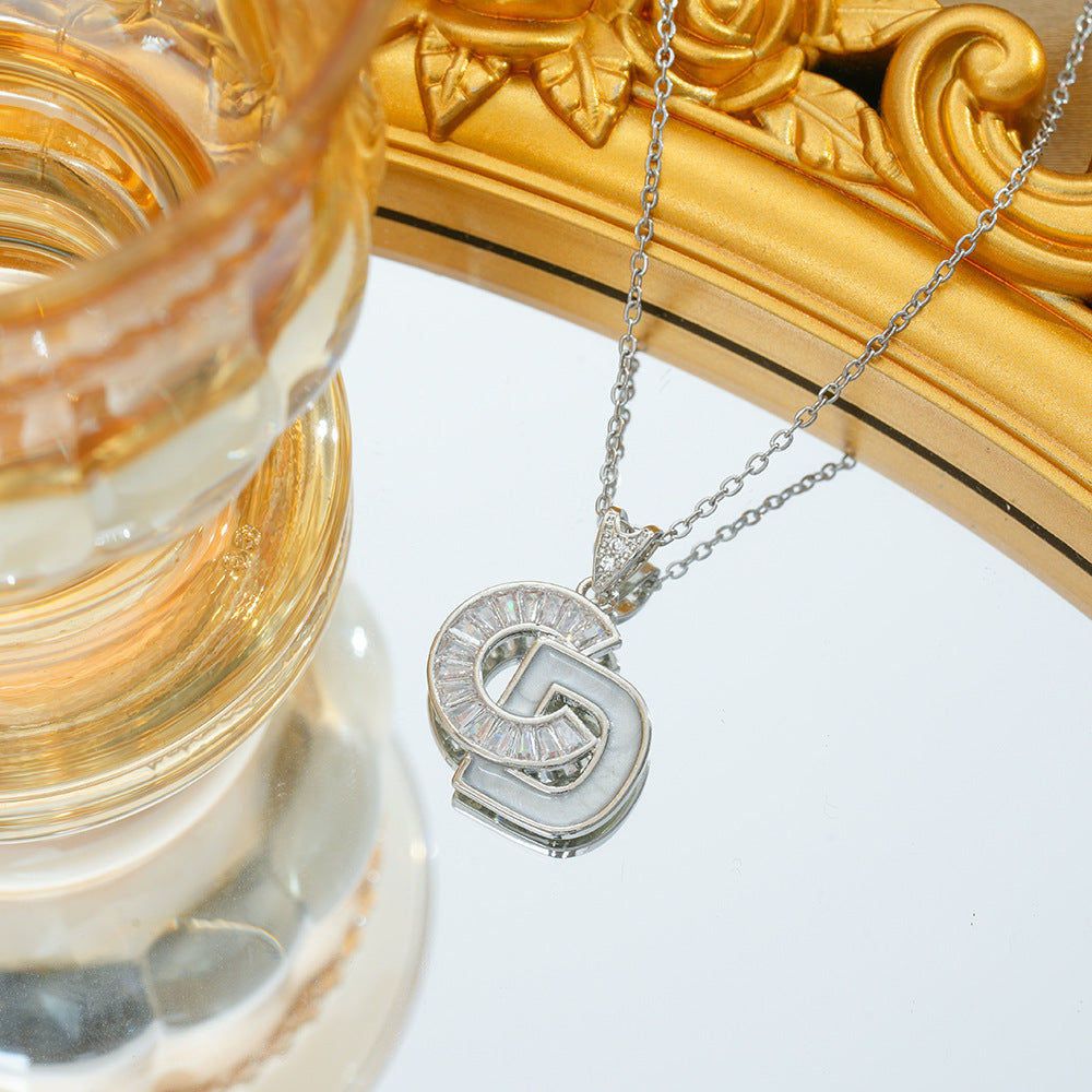 Wholesale Titanium Steel Alphabet Letter Zircon Earring &  Necklace Set for Women Jewelry Accessory