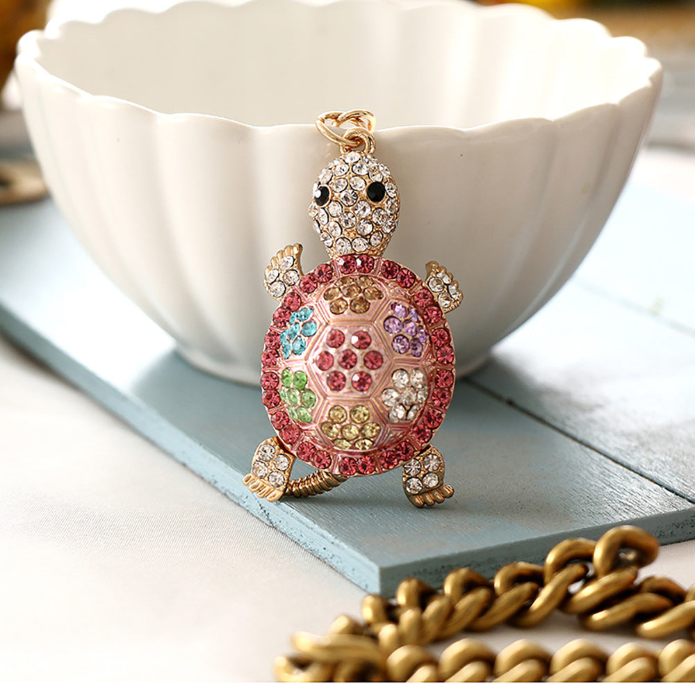 Wholesale ins colorful diamond-embedded cute turtle creative metal keychain pendant car pendant f