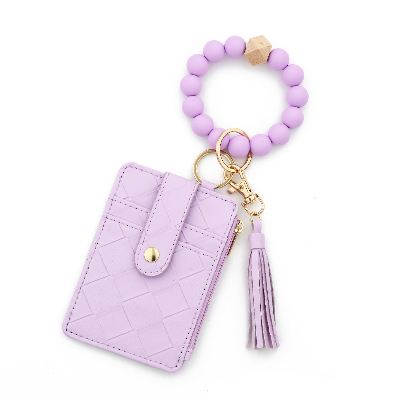 Wholesale  PU Leather Wallet Woven Silicone Bead Wristlet Keychain