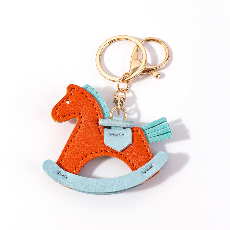 Wholesale Cute  Handmade Rocking Horse Leather Cotton Pendant Keychain