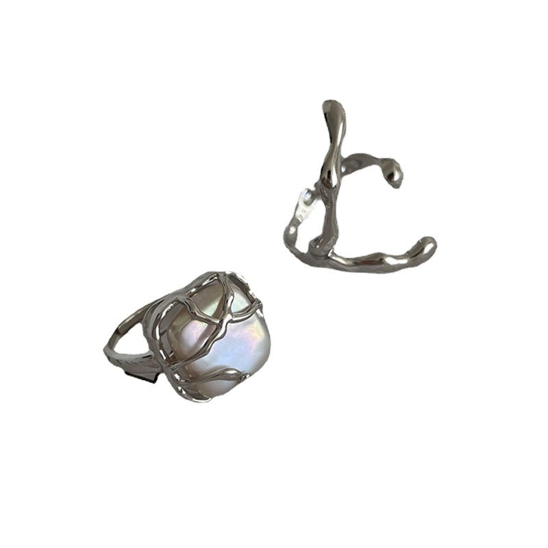 Wholesale Irregular Metal Freshwater Pearl Open Ring ACC-RS-Tongs001