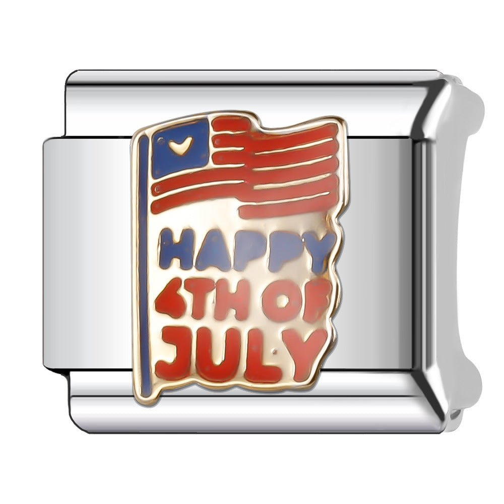 Wholesale Italian Charm Bracelet 9mm DIY Splicing American Flag Series Stainless Steel Composable Bracelet