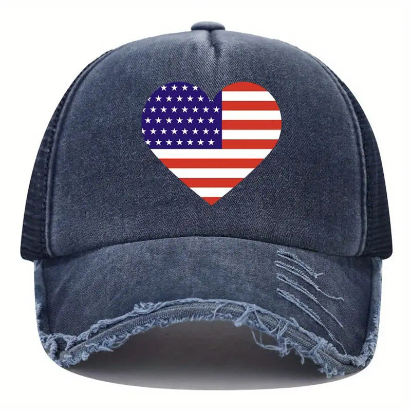Wholesale of American Independence Day Flag Heart-shaped Printed Cotton Baseball Caps ACC-HT-TangQiu007