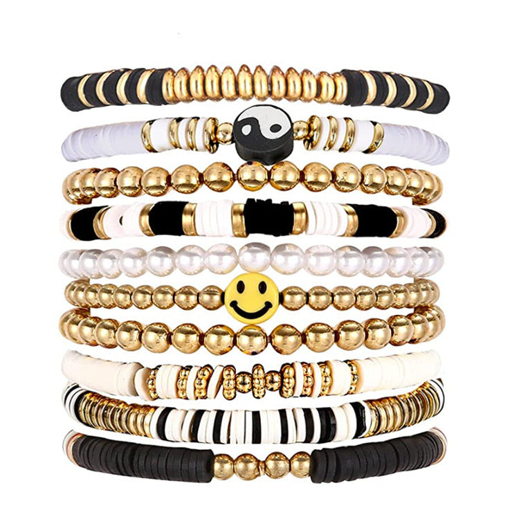 Wholesale Bohemian Retro Ethnic Style Colorful Polymer Clay Heart-shaped Pearl Bracelet ACC-BT-Chens004