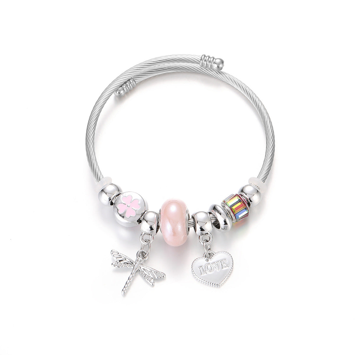 Wholesale Creative Alloy Dragonfly Stainless Steel Beaded Love Bracelet ACC-BT-jiax004