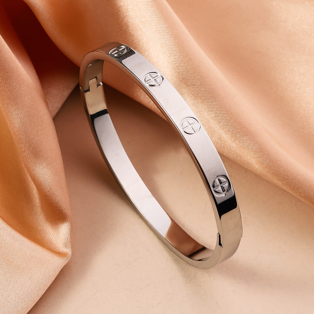 Wholesale Cross Open Clasp Titanium Steel Egg Shape Bracelet ACC-BT-Ruif002