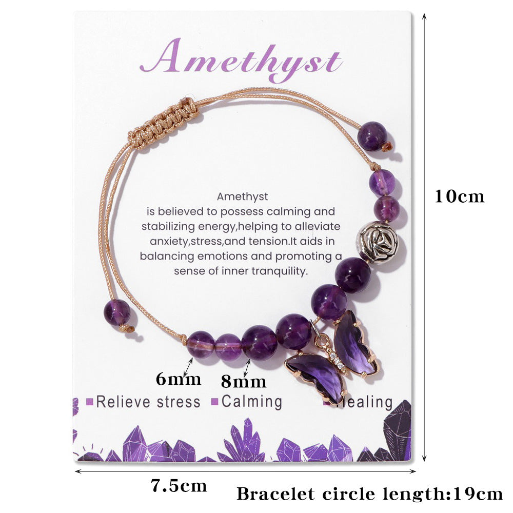 Wholesale Natural Stone Amethyst Bracelet Handwoven Butterfly Pendant Bracelet ACC-BT-GEB002