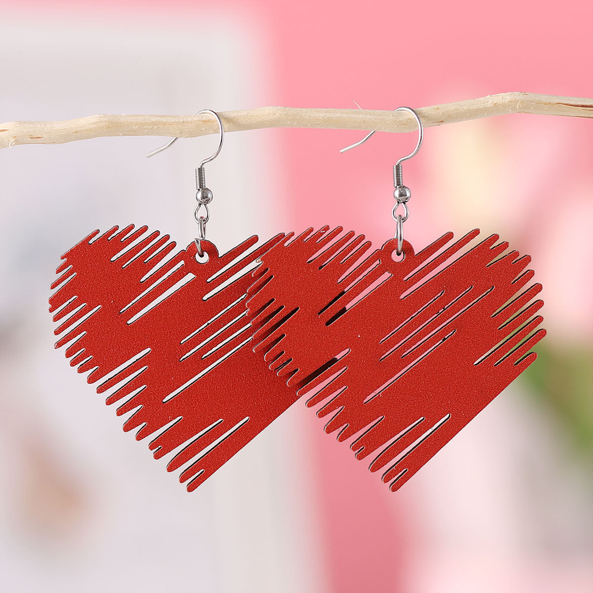 Wholesale Valentine' s Day Wooden Heart Earrings