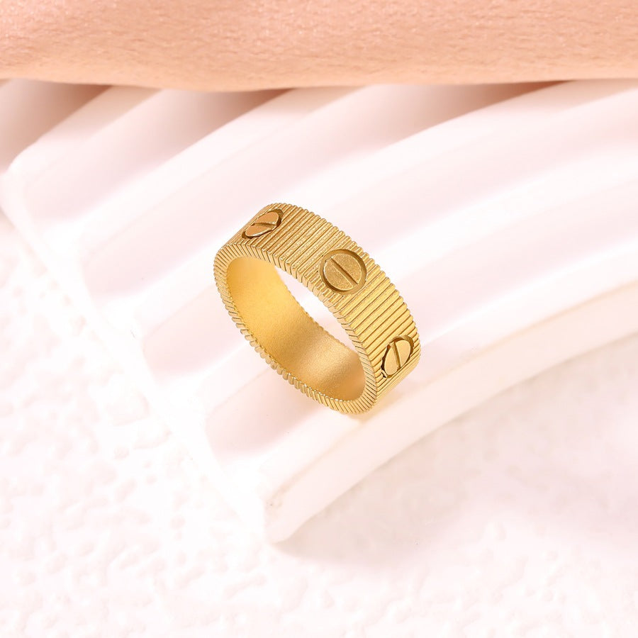 Wholesale Striped screw ring simple gear pattern single-strap stainless steel ring