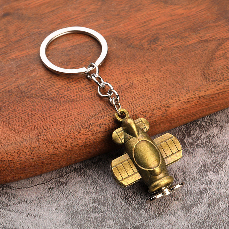 Wholesale three-dimensional propeller aircraft model metal Keychain