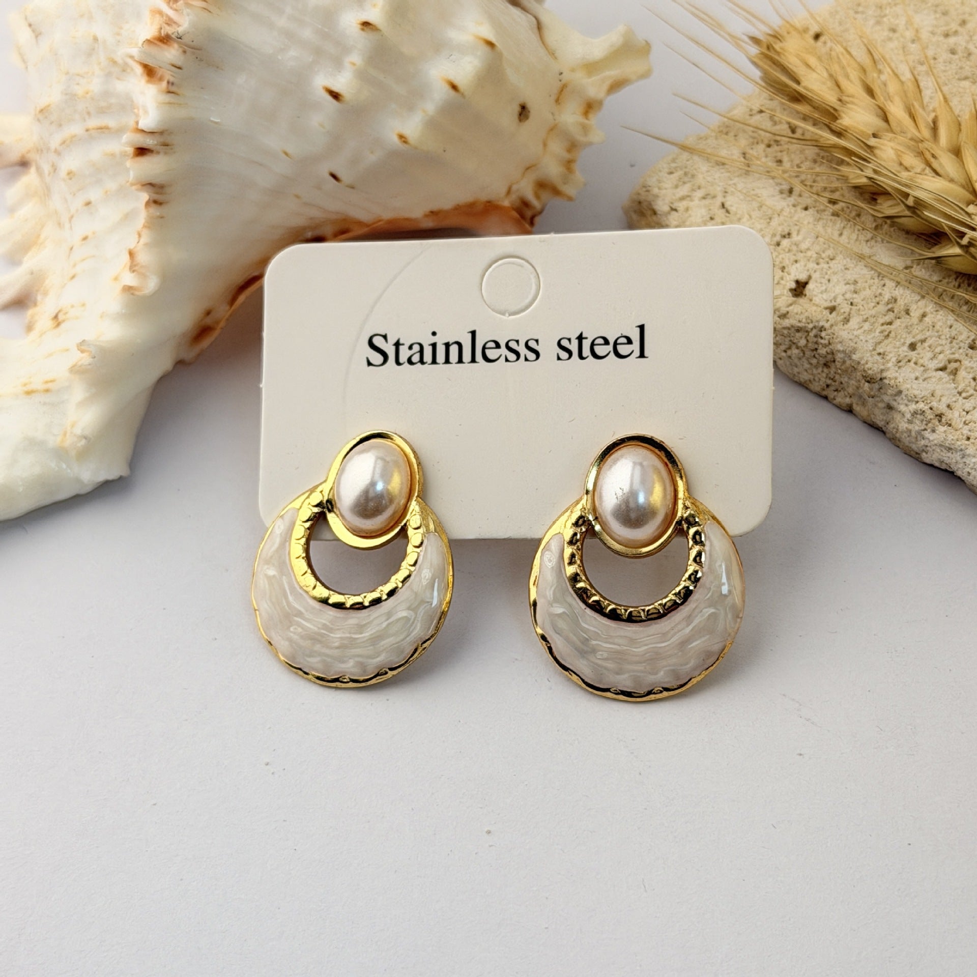 Wholesale Dripping Glaze Stainless Steel Earrings Minimalist Fan-Shaped Fashion Jewelry Accessory for Women