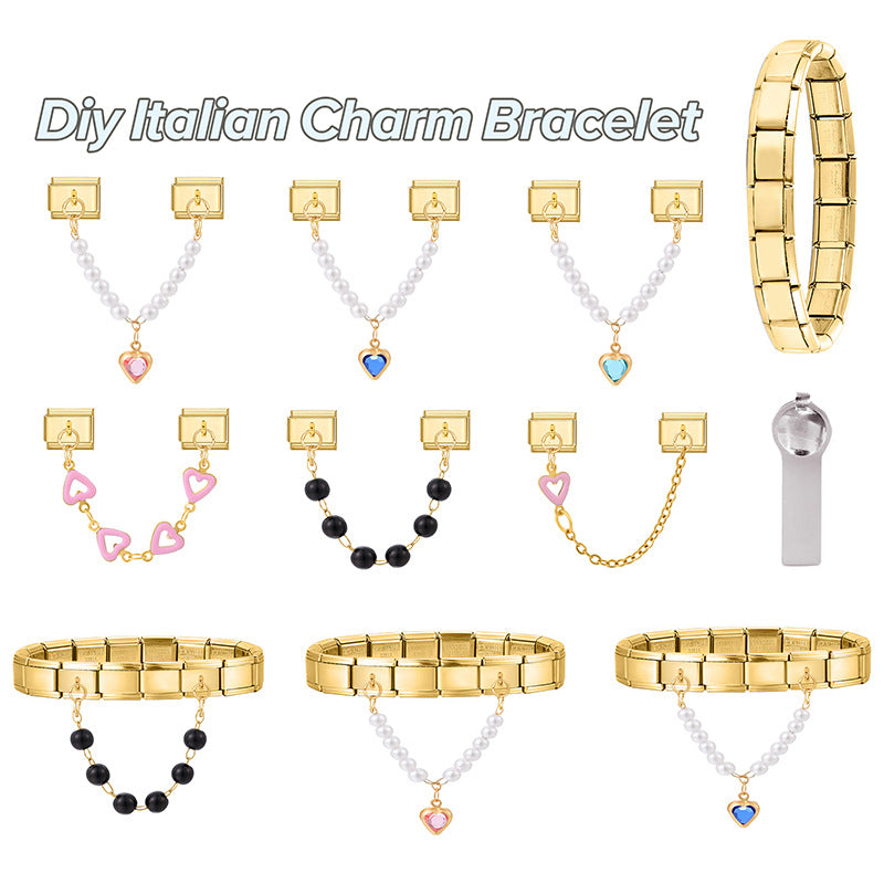 Wholesale  Italian Charm Bracelet 9mm DIY Splicing Light Luxury Double Pendant Stainless Steel Composable Bracelet
