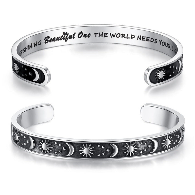 Wholesale stainless steel laser lettering open bracelet