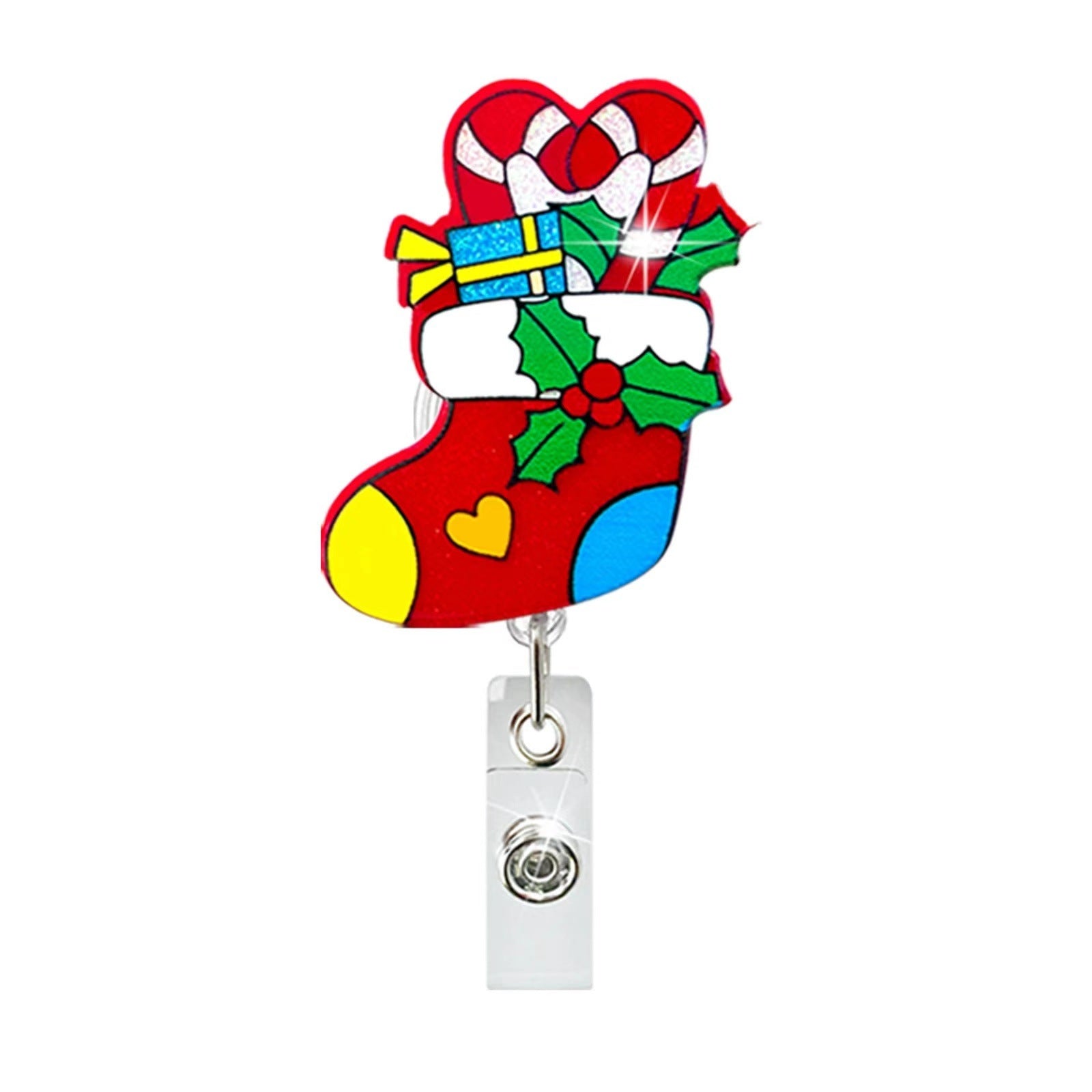Wholesale Christmas Tree Holiday Glitter Badge Clip Retractable Keychain ACC-KC-LingYu014