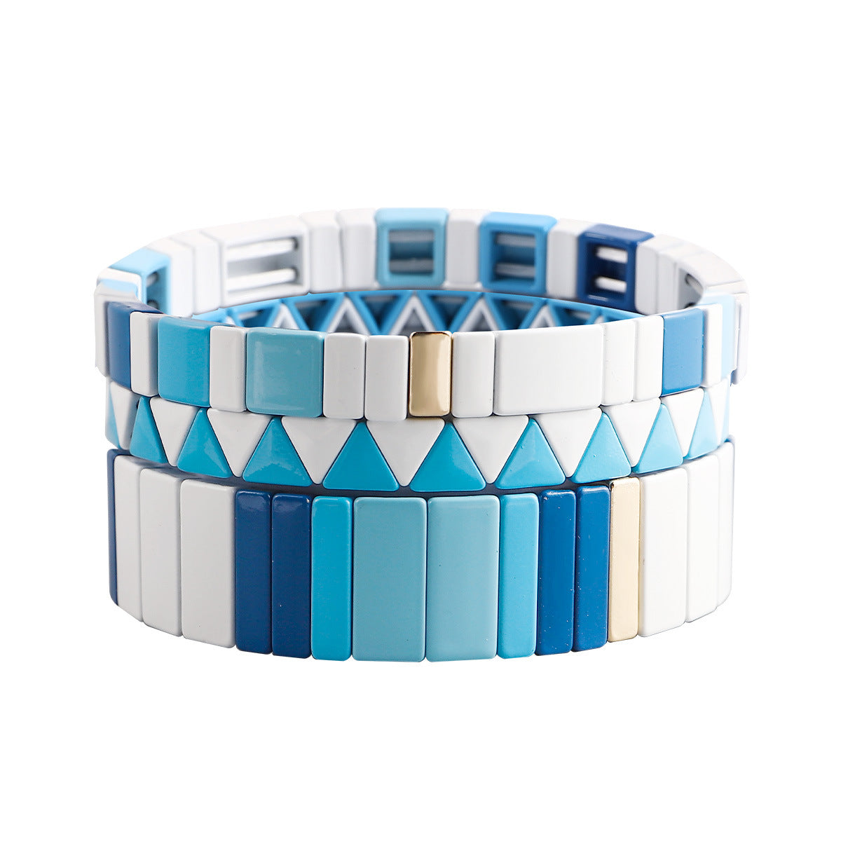 Wholesale Geometric Irregular Matte RA Enamel Multi-layer Elastic Bracelet