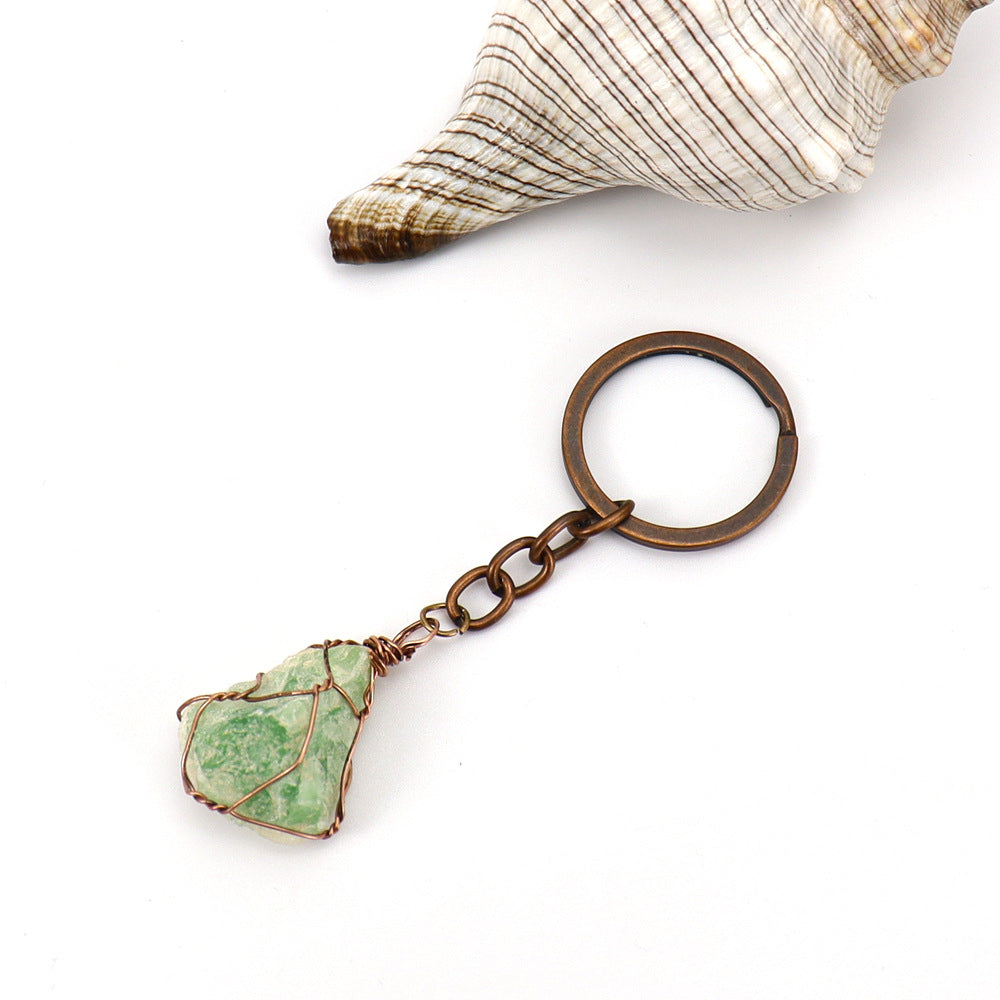 Wholesale Copper Wire Wound Natural Crystal Raw Stone Keychain ACC-KC-HanX007