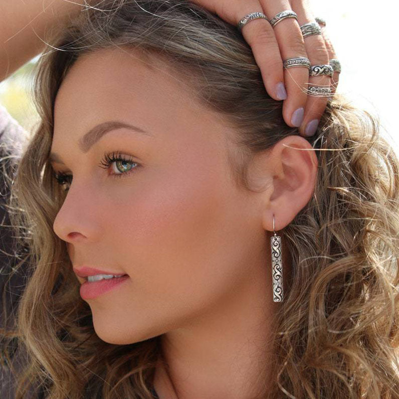 Wholesale Geometric Carved Flower Pendant Earrings