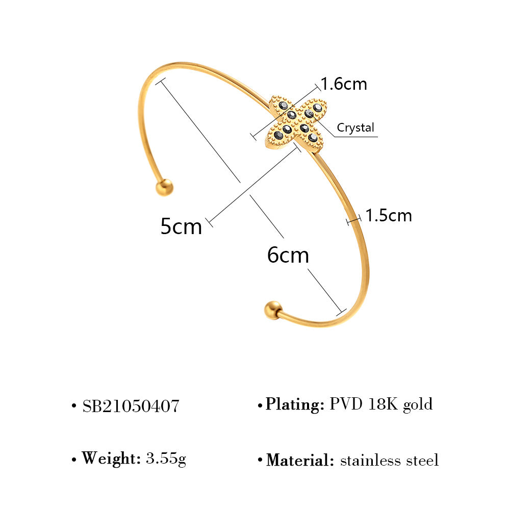 Wholesale Stylish Women S Star Open Bracelet Set 18K Gold Plated Stainless Steel With French Zircon Layered Design Boutique Resale