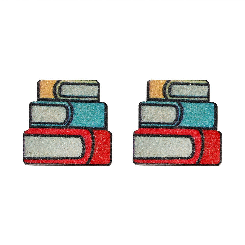 Wholesale Apple Pencil Book Wooden Earrings